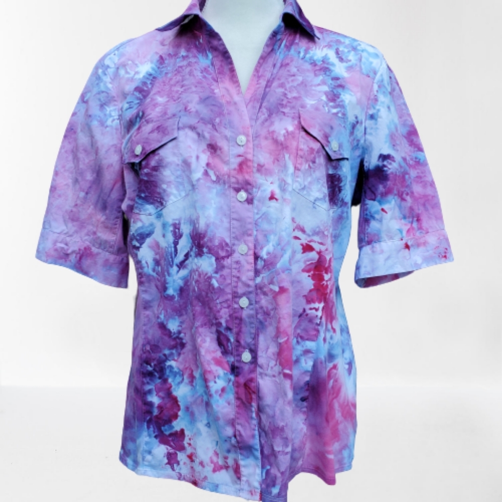 Handmade Custom ice dye purple & blue shirt sz 16